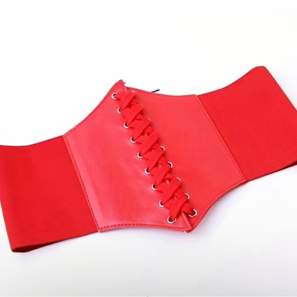 Court Style Wide Girdle‎ Red Fashion Elastic Faux Leather Skinny Elastic Belt - Picture 6 of 14